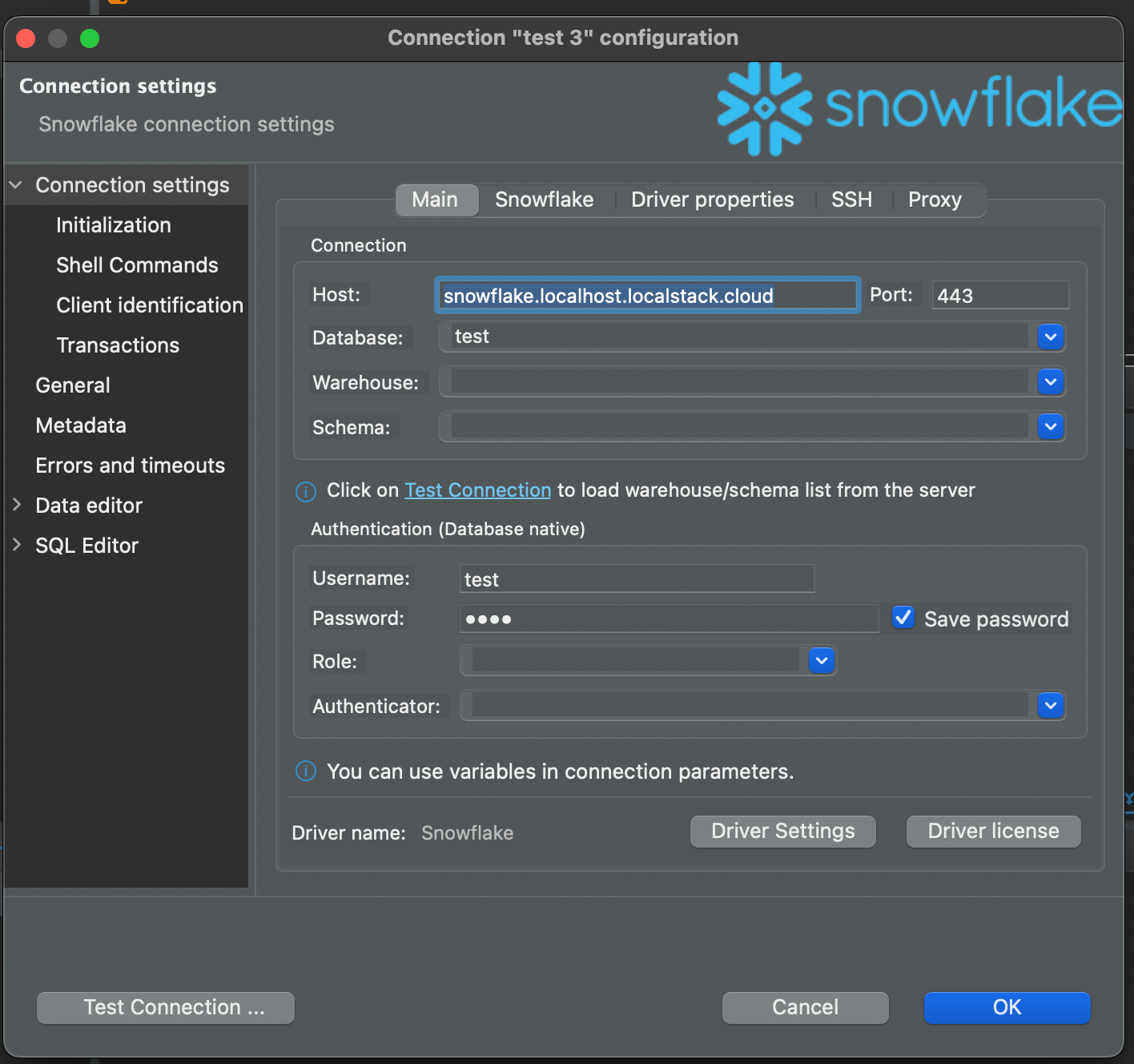 New connection in DBeaver